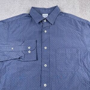 Brooks Brothers Shirt Mens Medium Blue Dots Regent Fit Cotton‎ Button Up